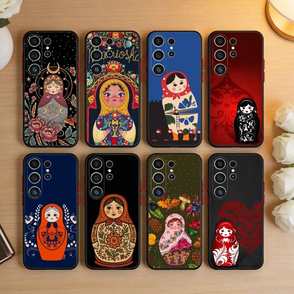 Russian Dolls Matryoshka Phone Case For Samsung S26,S25,S24,S23,S22,S30,S21,Ultra,Plus,FE 5G Black Soft Cover