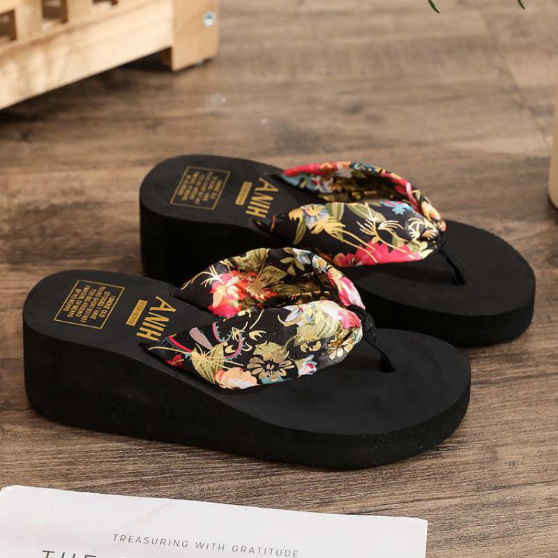 Fashion Summer Eva Black Platform Slippers Chunky Thick Soft High Heels Wedges Sandals Slippers Indoor Home Outdoor Women's Flip Flops