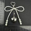 Double-layer Sweet Lovely Beaded Bowknot Heart Keychain Pendant Hanging Decor Keyring Lanyard Phone Charm Bag Pendant Supplies