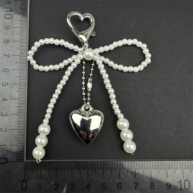 Двухслойная Милая Прелестная Брелок-Подвеска с Бусинами и Бантиком в Форме Сердца, Подвеска на Ключи, Ремешок для Ключей, Брелок для Телефона, Подвеска на Сумку, Аксессуары