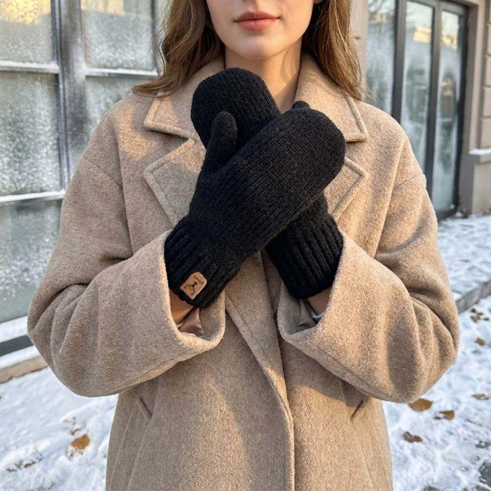 Warm Warm Gloves Thick Knit Mittens Fashion Double-Layer Mittens Cold Weather