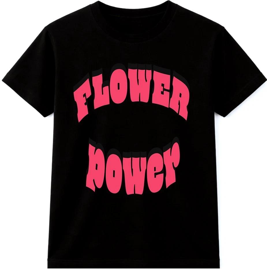 Flower Power T Shirt Retro Typography Graphic Tee 60s Hippie Vintage Style Top XL