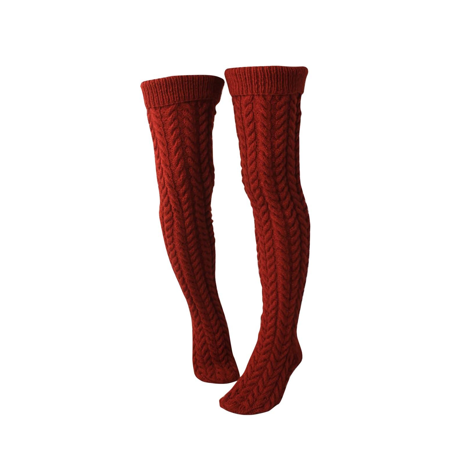 

И зимние витые длинные носки выше колена с ворсом для женщин, однотонные вязаные шерстяные носки One Size красный