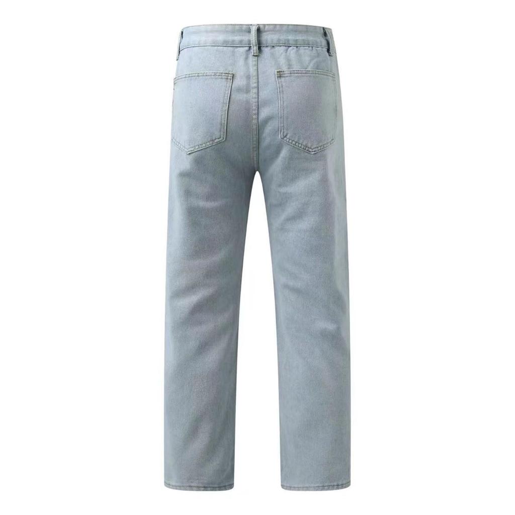 Men's Retro Loose Wide-Leg Jeans Slim Straight Washed Jeans