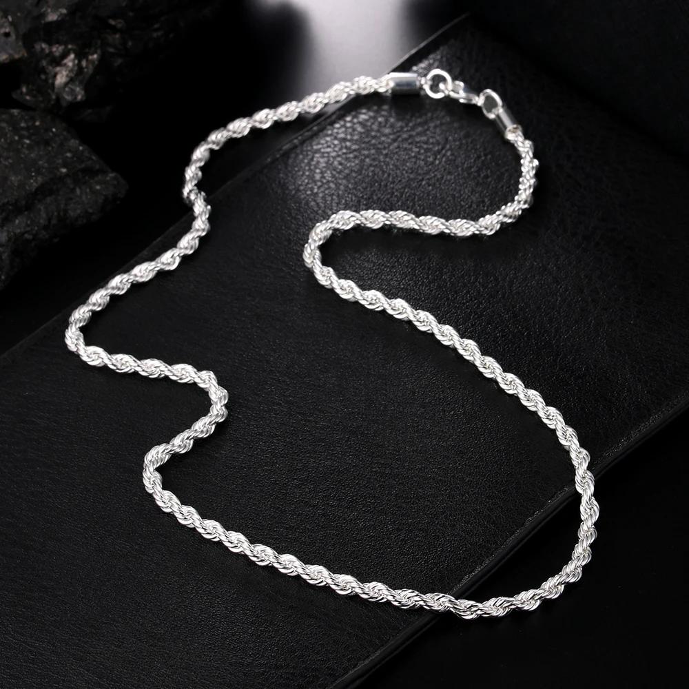 Charms Fine 4MM Rope Chain 925 Silver Necklaces for Woman Men Classic Fashion Jewelry Wedding Party Holiday Gifts