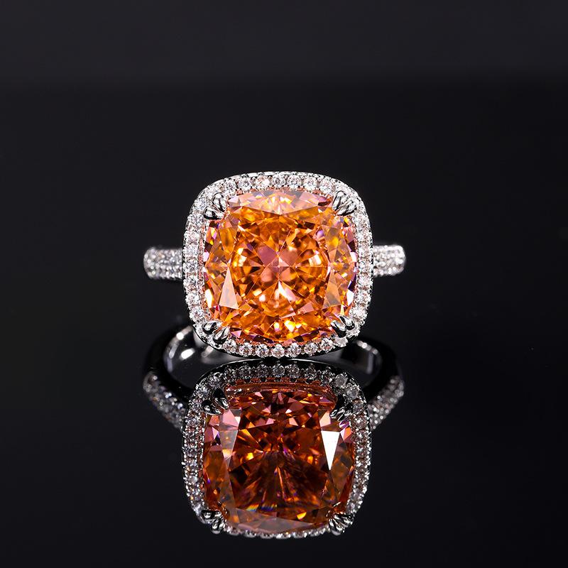 Autumn And Winter Jewelry Ice Flower Cut High Carbon Diamond Copper With Diamond Temperament Princess Square Ring Women 10 * 10