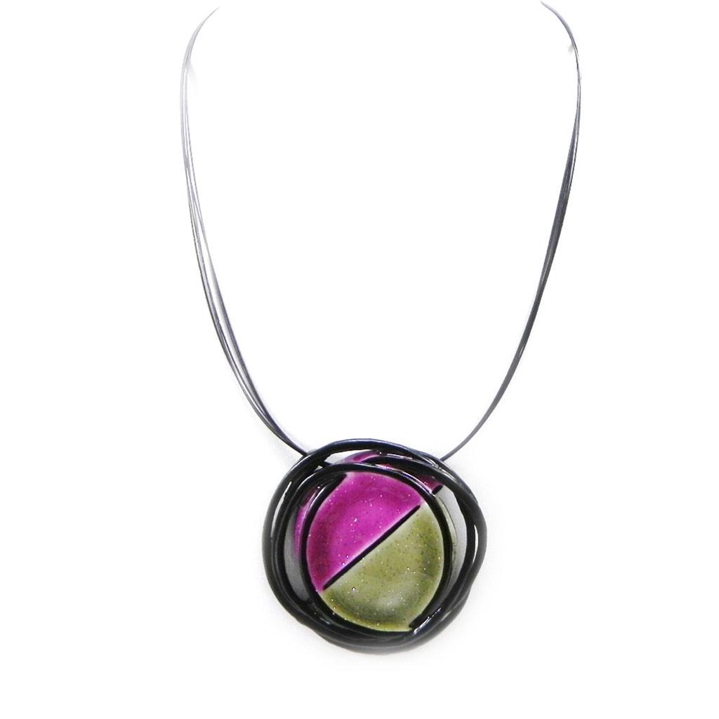 NOA [I2218] - Designer Necklace 'Coloring' Green Pink