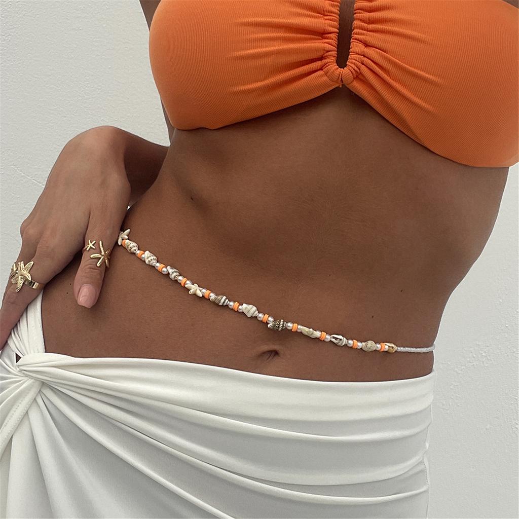 Summer Beach Body Chain Adjustable Colorful Beads Waist Chain Jewelry Stackable Belly Chain for Women Lady Girls