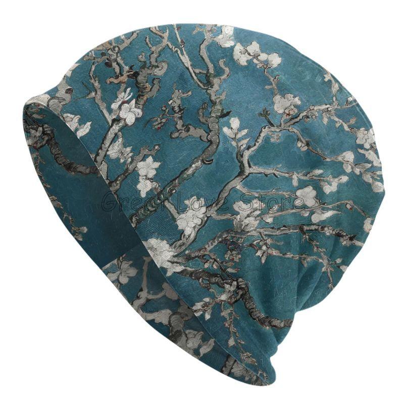 Vincent Van Gogh Painting Beanie Hat Almond Blossoms Warm Bonnet Cap Knit Hat Daily Headwear Vintage Slouchy Beanie Skull Caps