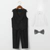 Boys Khaki 4 Piece Suit Shawl Lapel Double Breasted Vest Set White Shirt Plaid Bow Tie Pants Kids Wedding Flower Gentleman Formal Party Photo Outfit