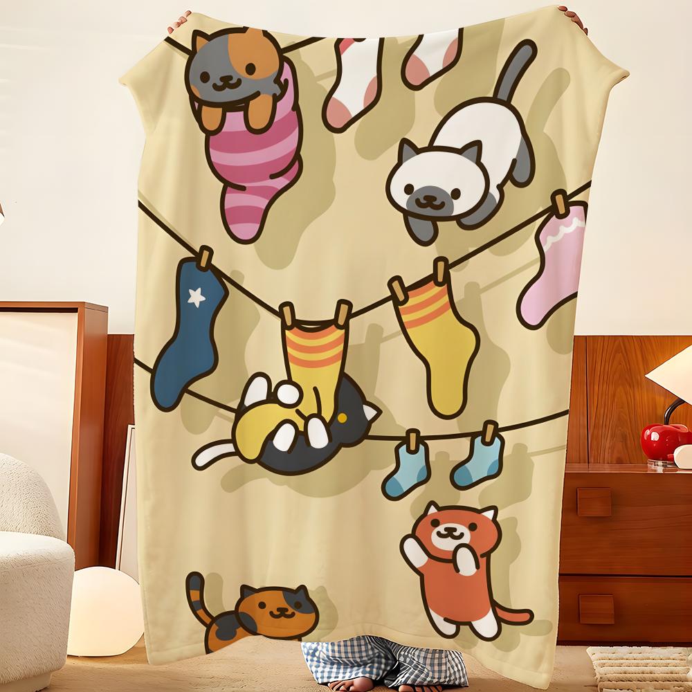 Game N-Neko A-Atsume Throw Flannel Throw Blanket, Lightweight Cozy, Durable Washable Cute Cool
