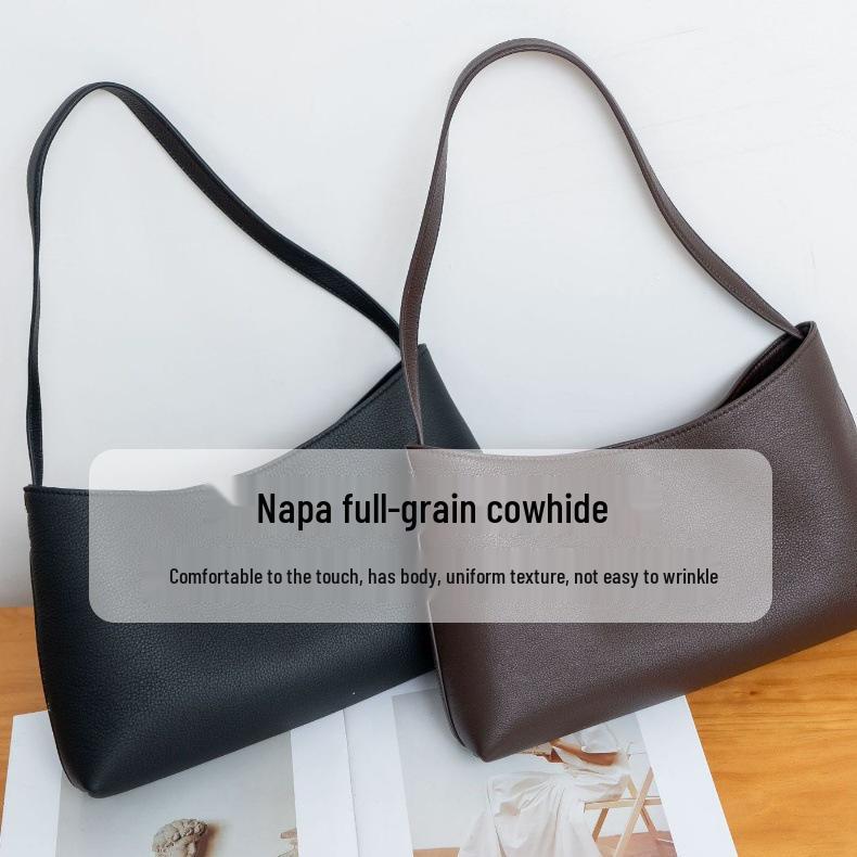 Genuine Leather Women's Crossbody Shoulder Bag - 2026 New Style High-End Cowhide with Simple Commuting and Niche Underarm Design