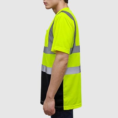Roupa Refletiva Masculina Gola O Manga Curta Camiseta de Alta Visibilidade com Painéis de Malha Industrial