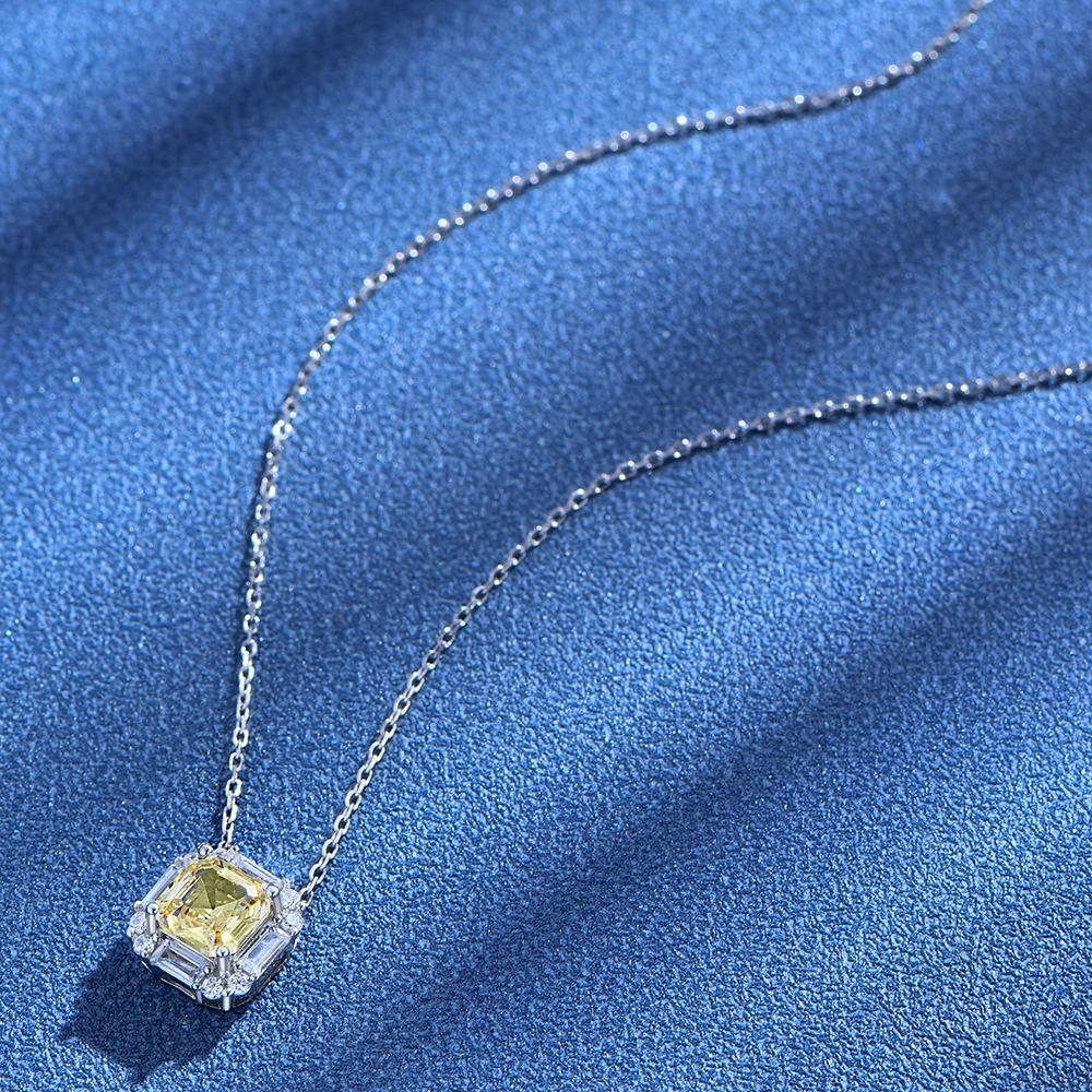 Gelbe Diamant-Halskette aus 925er-Sterlingsilber für Damen, quadratische, abgeschrägte 7 * 7-Schlüsselbeinkette mit Diamanten mit hohem Kohlenstoffgehalt