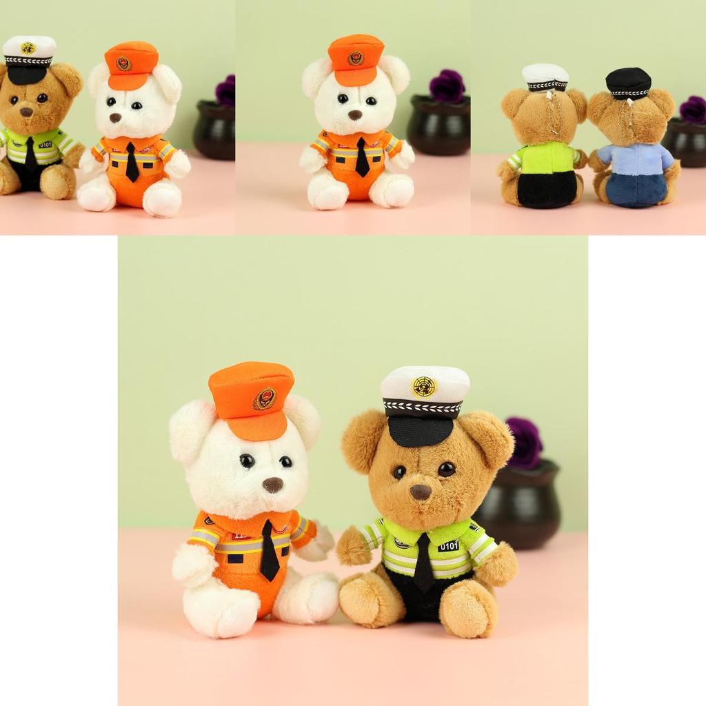 Charming Police Bear Plush Doll Decorative Keychain For Car And Motorcycle