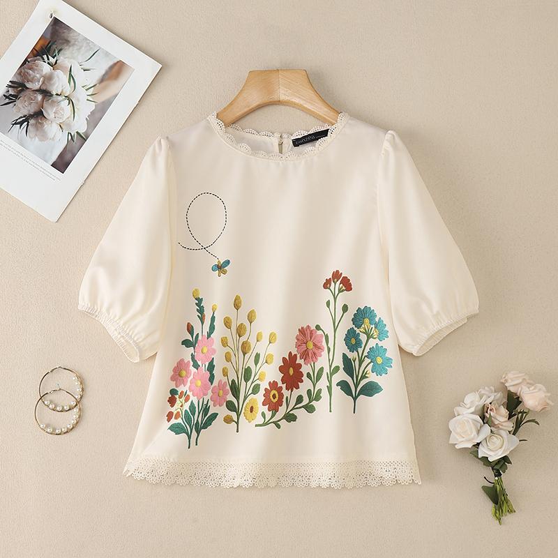ZANZEA Women Casual Round Neck Half Sleeve Loose Floral Blouse