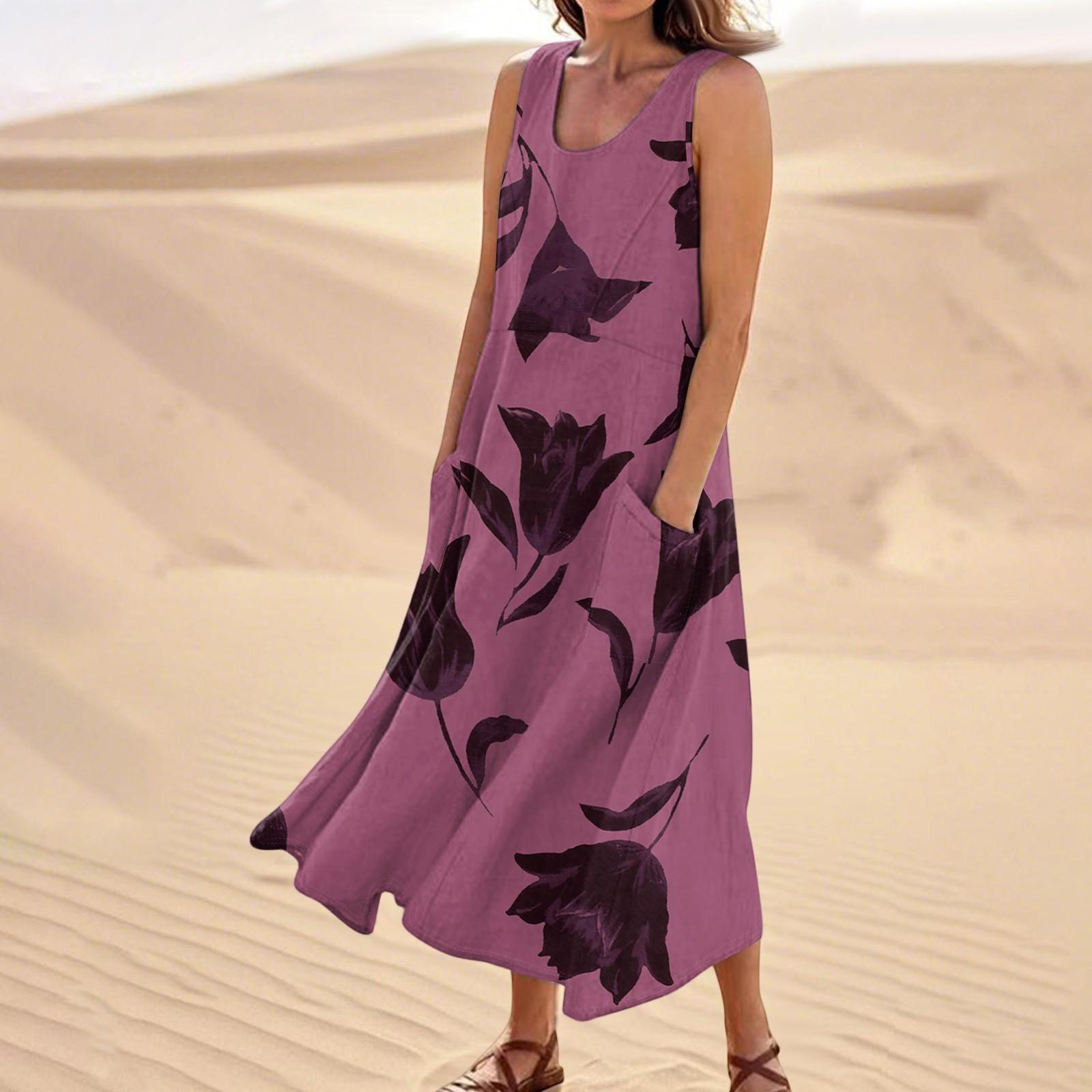 

Женское летнее повседневное модное платье без рукавов с цветочным принтом и карманом S