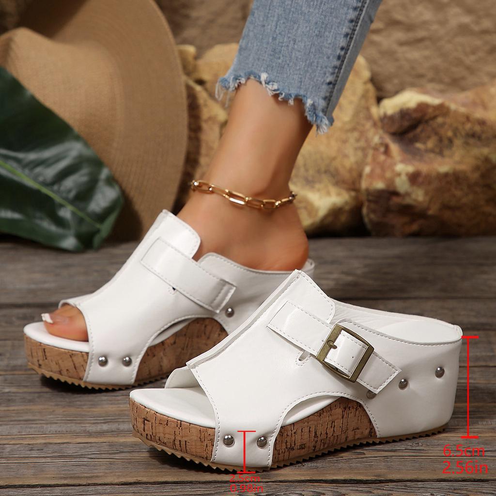 Damen Sandalen mit breiter Weite und Plateau, Peep-Toe Keilabsatz Pantoletten, Bequeme Sommer Hausschuhe für Damen