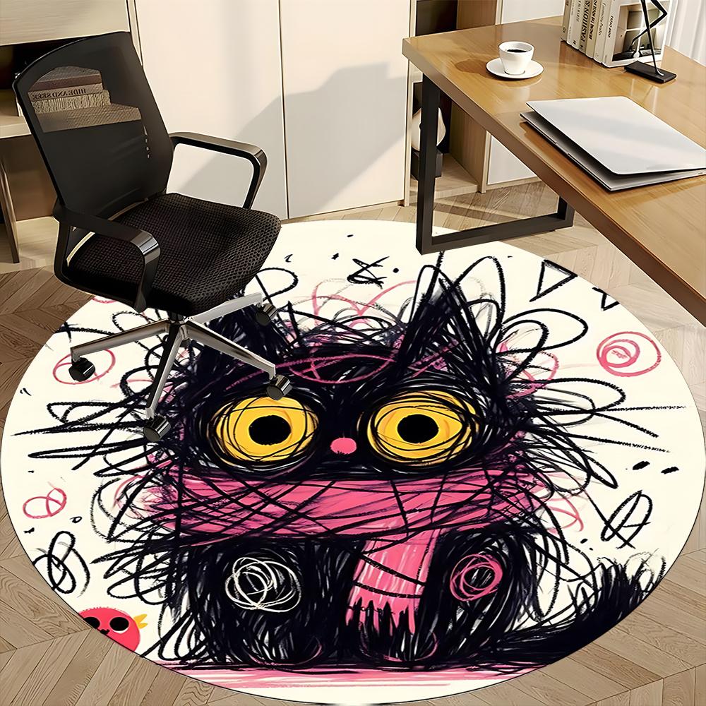 1pc Whimsical Feline Office Round Area Rug, Indoor Mat Suitable ForOffice, Under Office Chairs Bedroom Living Room Home Decor, Room Deco u44
