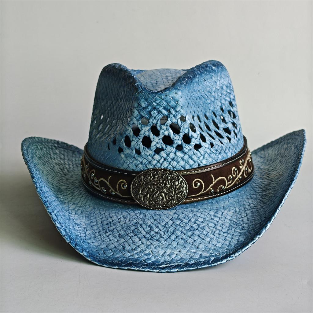 Blue Gradient Straw Cowboy Hat For Women And Men – Western Sun Hat For Country Concert Rodeo And Cowgirl Outfits