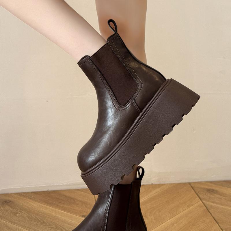 Winter Platform Height Increase Women Ankle Boots Female Round Toe Slip On Shoes Street Style Chelsea Botas ,