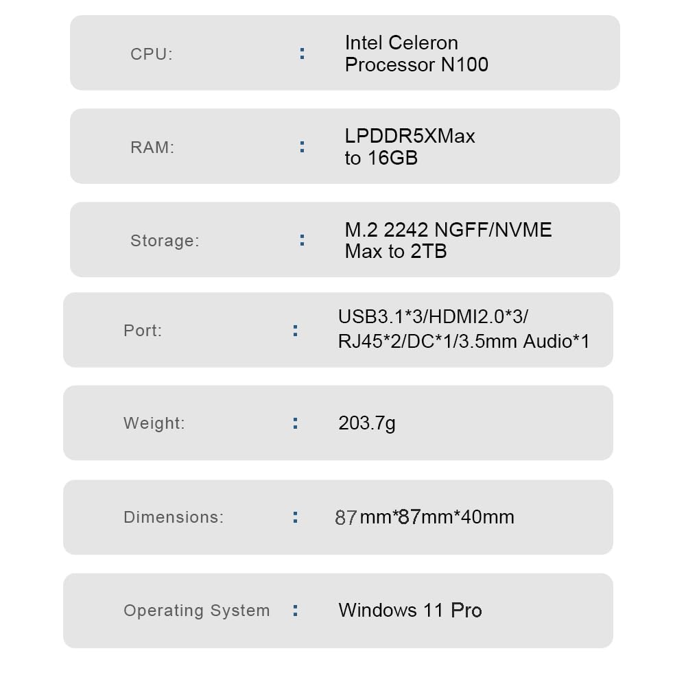 SZBOX Mini PC Intel N100 16GB DDR5 No SSD Windows 11 Ready 4K HDMI USB3.1 LAN WiFi BT Ultra Compact Size 8.7x8.7x4cm 203.7g Office Home