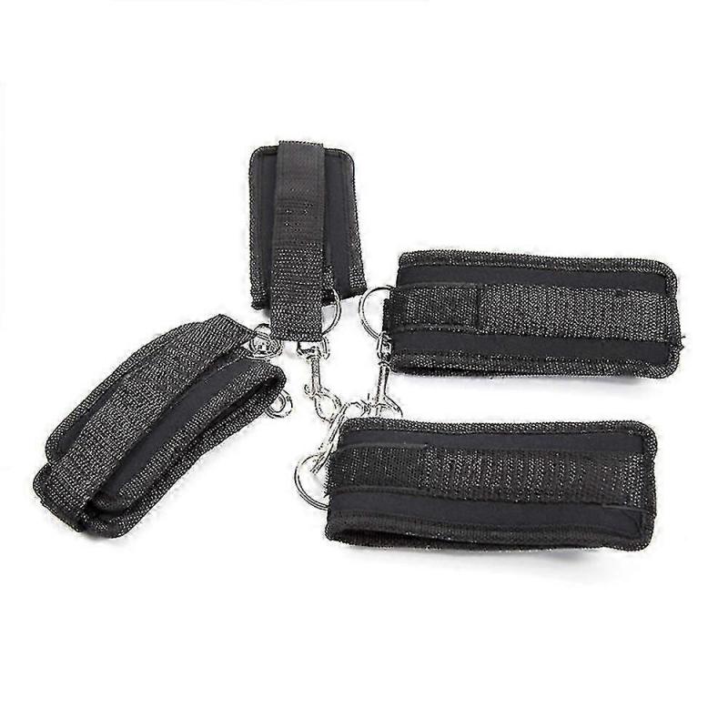 Soft Leather Cuffs Set Adjustable Straps for Hand Wrist Ankle Restraints Adult Bondage Kit Black