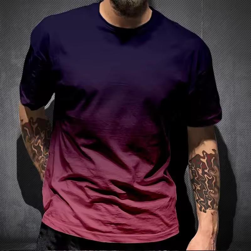 Simple Gradient T Shirts For Men Trend Summer Crew Neck Fashion 3D Printed Short Sleeve T-shirts Loose Casual Streetwear Tees