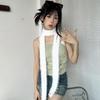 Falling Pool Knitwear Black & White Fluffy Narrow Stripe Scarf – Versatile Y2K Style for Women