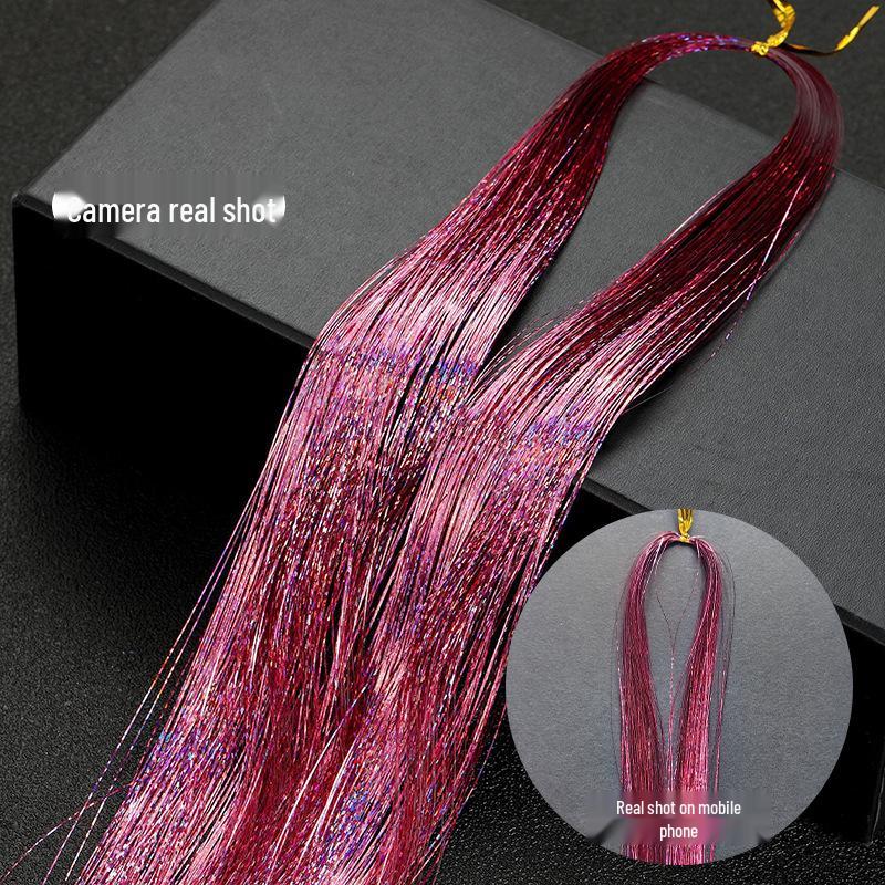 Gold Laser Tinsel Hair Extensions - Shiny Metal Wire, Colorful and Seamless.