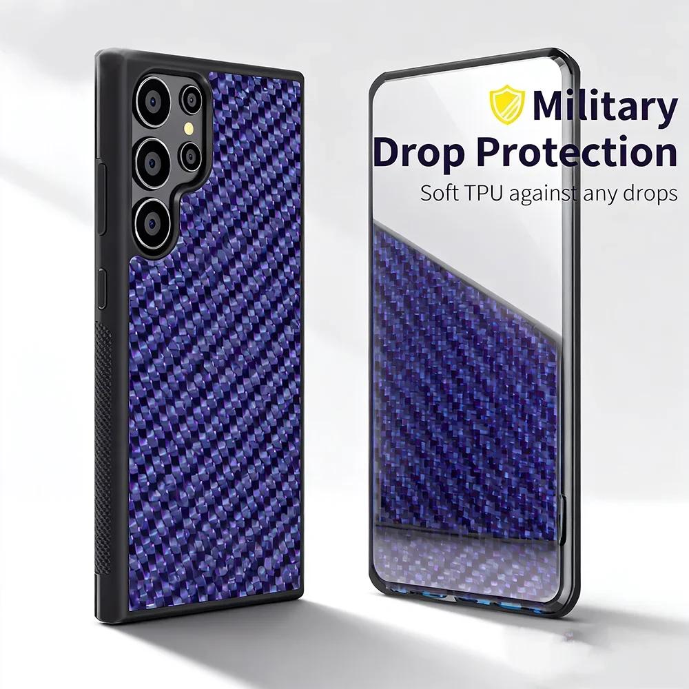 Luxury Carbon Fiber Texture MagSafe Case For Samsung Galaxy S25 S24 S23 S22 Plus Ultra Alloy Lens Shockproof Cover