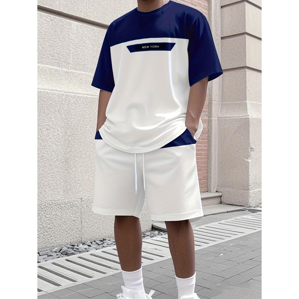 2026 Letter Printed Men's T-shirt and Shorts Set Loose Fit Short Sleeved Top and Shorts Summer Vacation Men's Clothing