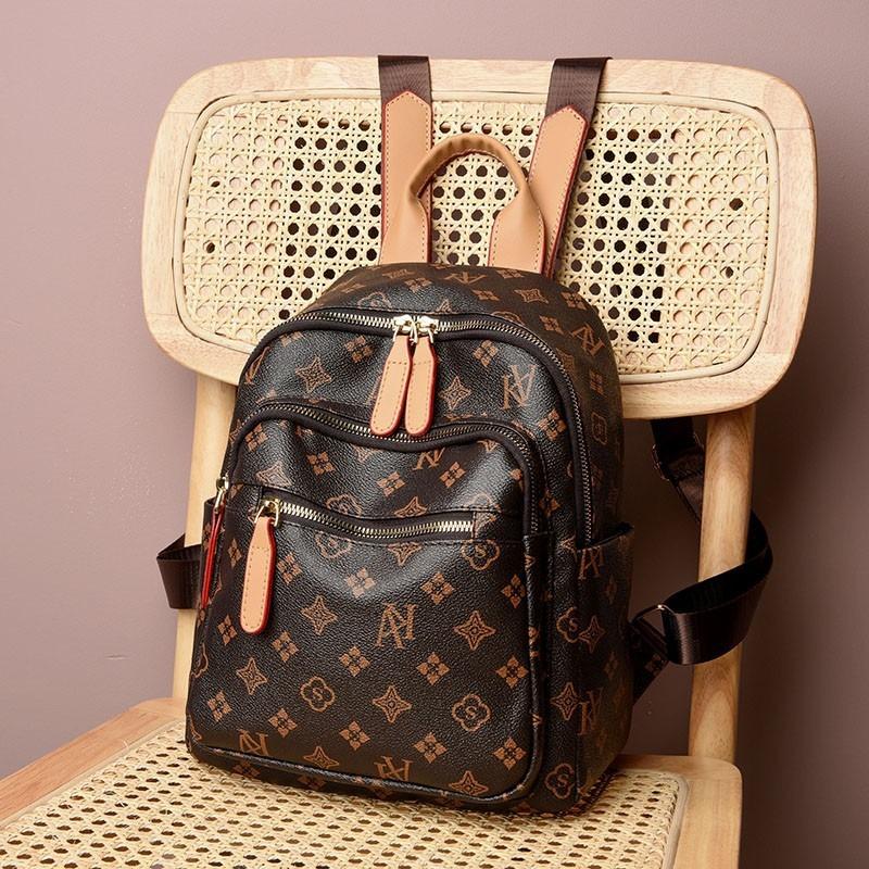 New Pu Printed Backpack Soft Leather Large Space Travel Backpack Old Flower Casual Fashion Multi-functional Soft Leather