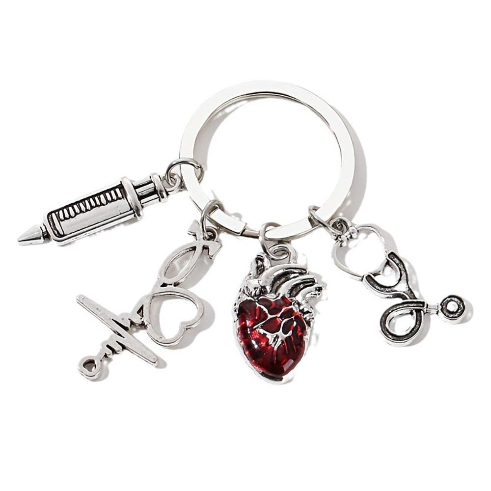 Nurse Keychain Ecg Syringe Metal Pendant Medical Jewelry for Nurses Couple Family Keychain Pendant