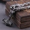 Stainless Steel Wolf Head Norse Viking Amulet Necklace Never Fade Men Thor Hammer Pendant Viking King Chain