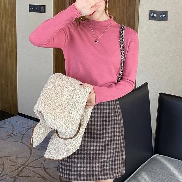 Herbst Winter Damen Rollkragen Strick Basic Shirt Weich Warm Einfarbig Pullover Slim Fit Dehnbares Strickoberteil Strick T-Shirt