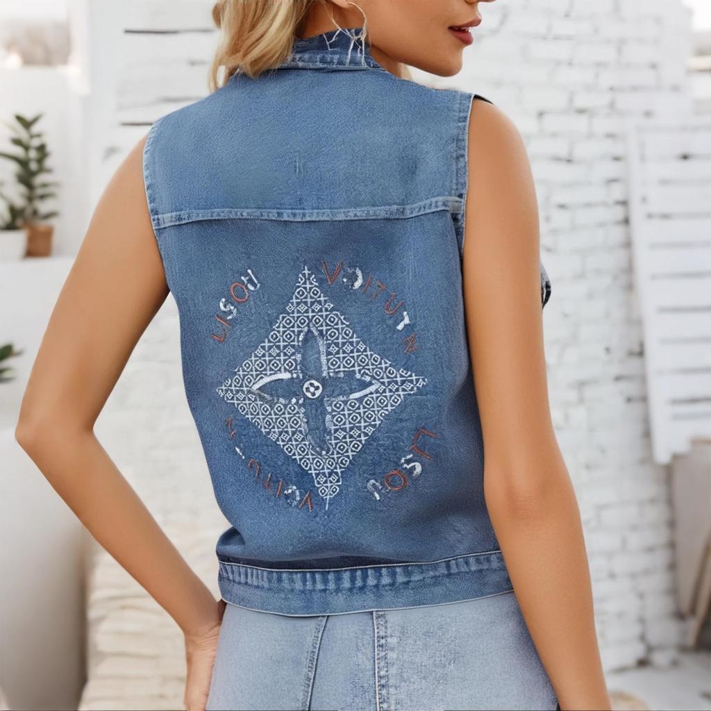 Women's Comfortable Fashion Denim Casual Cardigan Button Vest Jacket