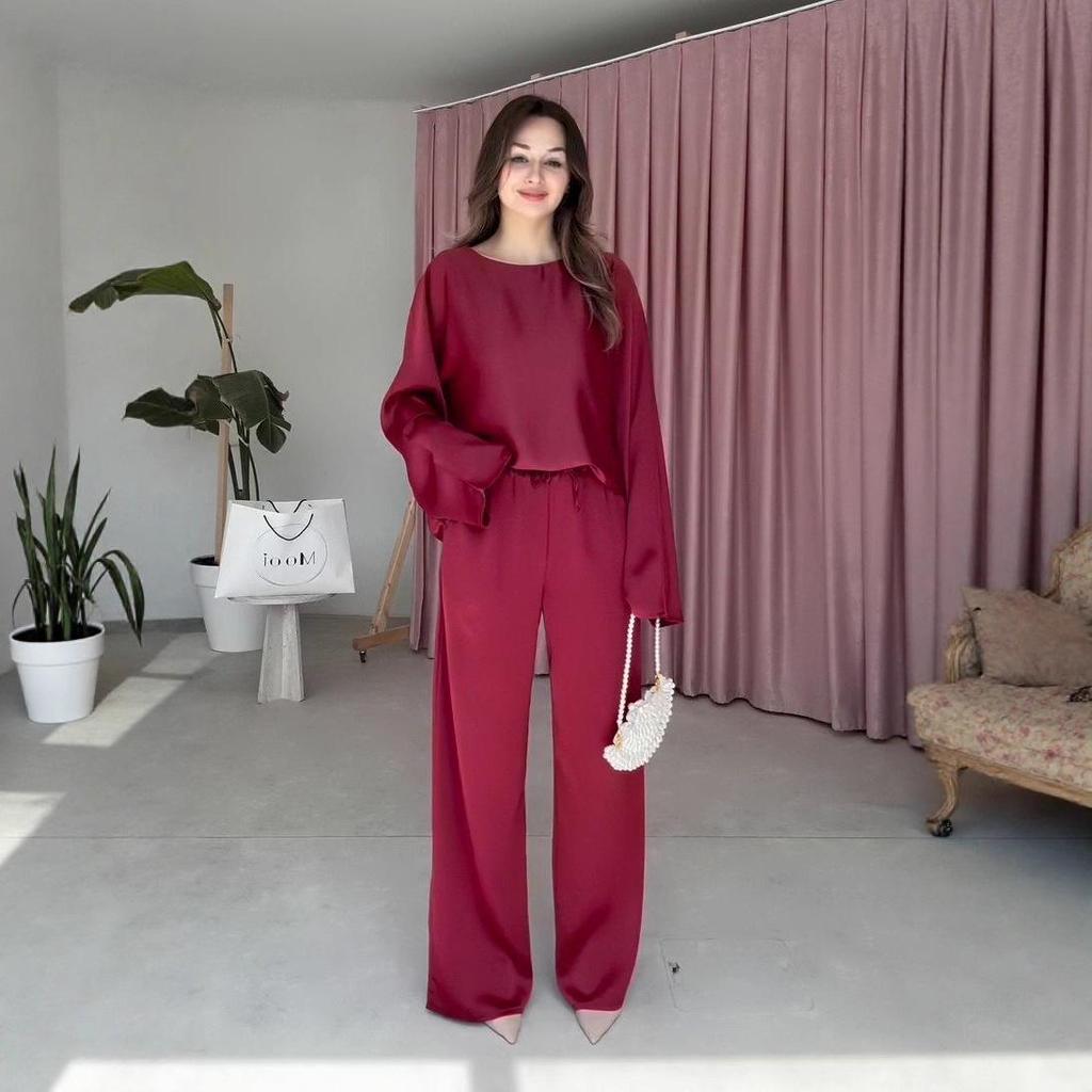 2025 Autumn Women's Batwing Sleeve Top & Loose Pants Set