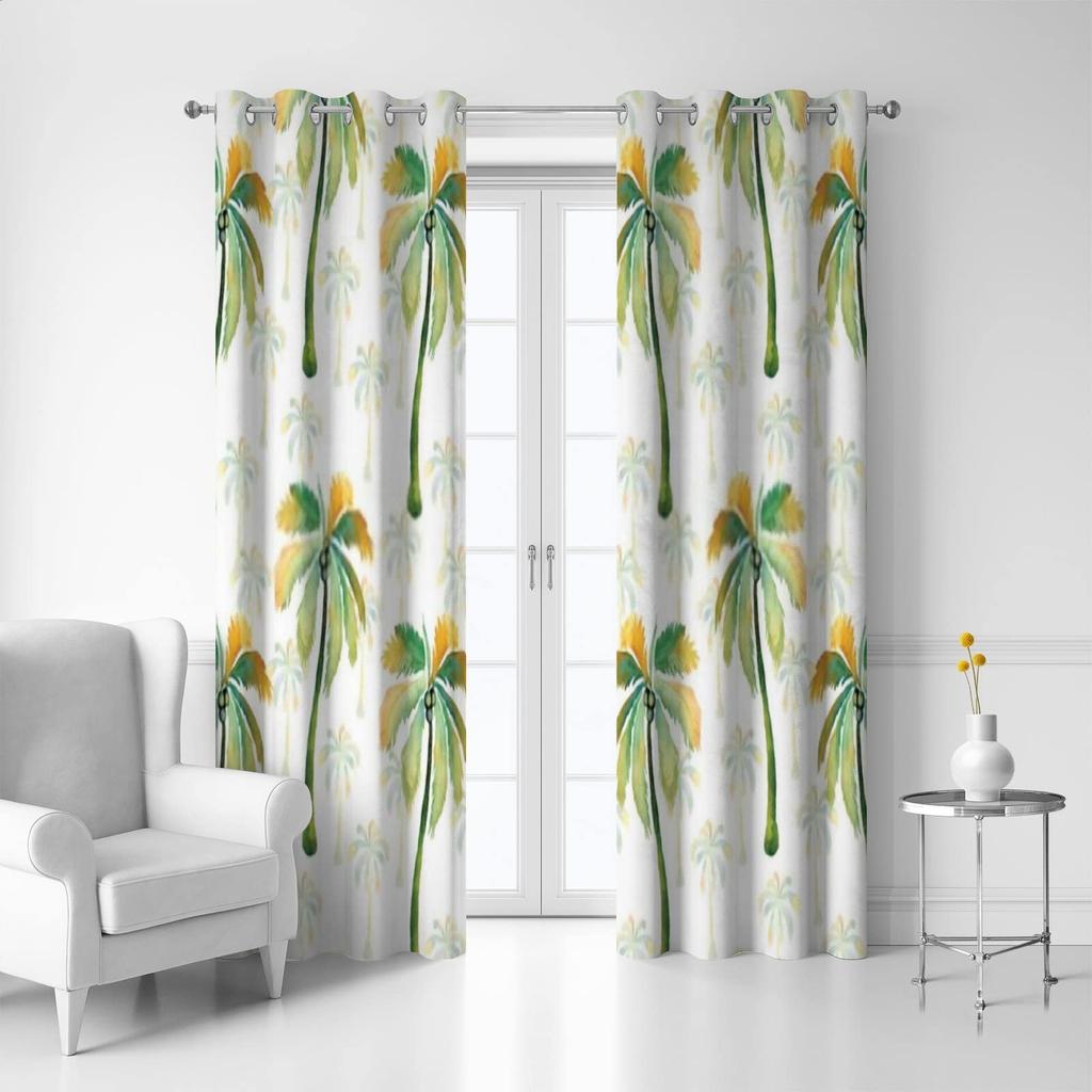 Tropical Coconut Tree Curtain Hawaii Landscape Printed Blackout Curtains Kitchen Living Room Bedroom Windows Drapes 2 Panel Set