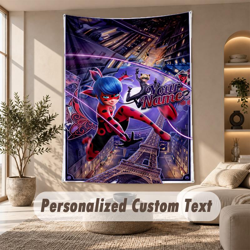 Miraculous Ladybug Tapestry, Personalized Custom Text, Wall Hanging Tapestry For Living Room Home Wall Decor