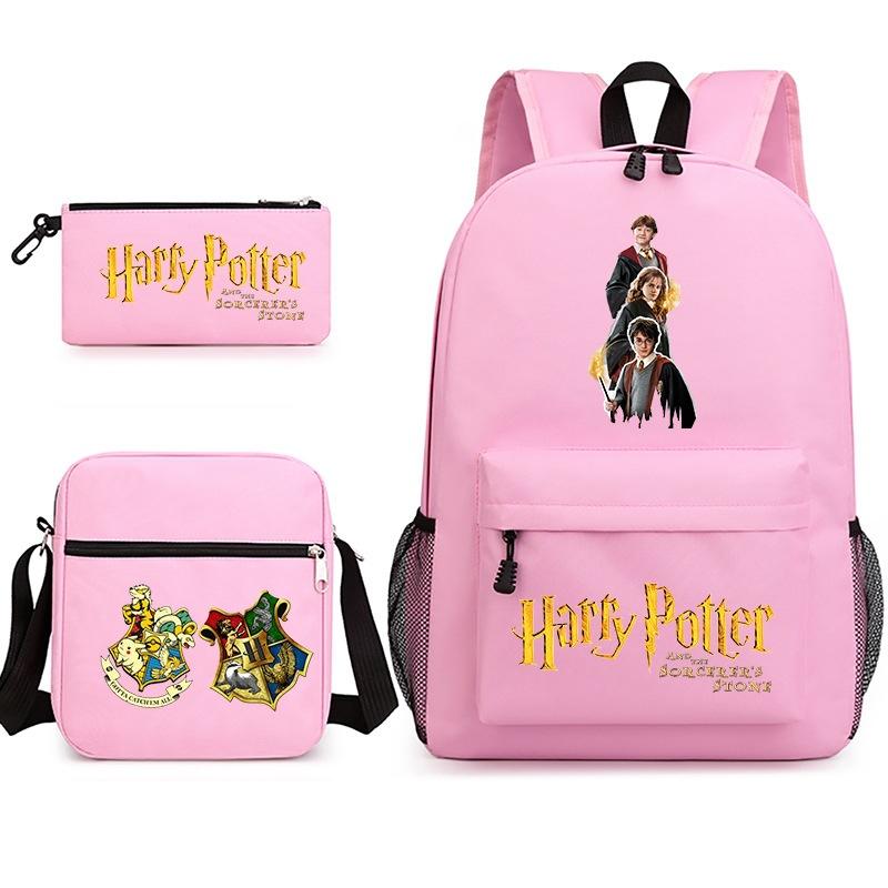 Large Capacity Schoolbag with Shoulder Strap; Student Three-piece Pencil Case Set