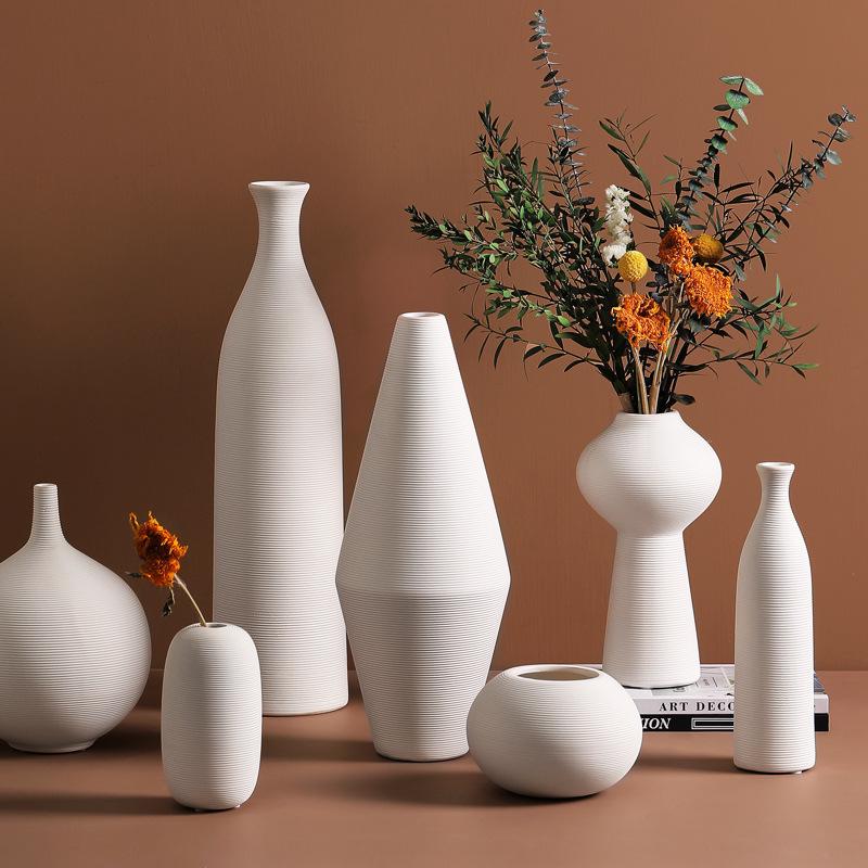 Simple White Vegetative Ceramic Vase Ins Ornaments Living Room Dining Table Home Decoration Mini Dried Flower Soft Decor Gift