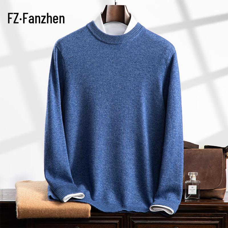 Fanzhen Men's Thickened Cashmere Blend Round Neck Pullover Sweater