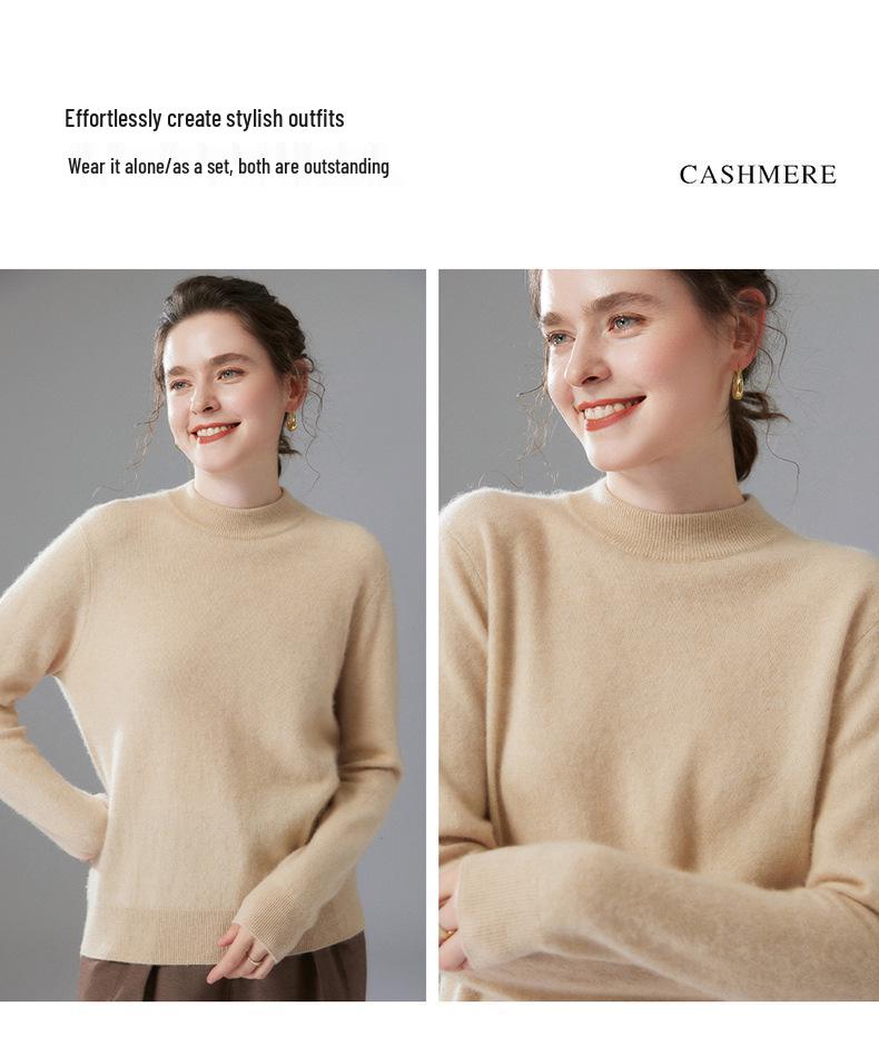 2025 Autumn/Winter Cashmere Knit Women's Half-High Neck Sweater