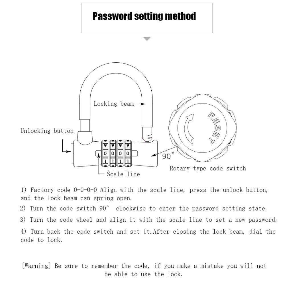 Security U-shaped Password Lock 4-digit Bicycle Lock Portable Password Padlock  Door