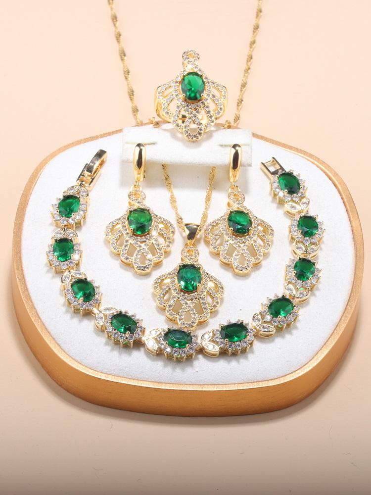 12-Colors Luxury Quality Big Jewelry Set Wedding Ring Adjustable Necklace And Earrings Bridal Accessories Charm Chain Bracelet