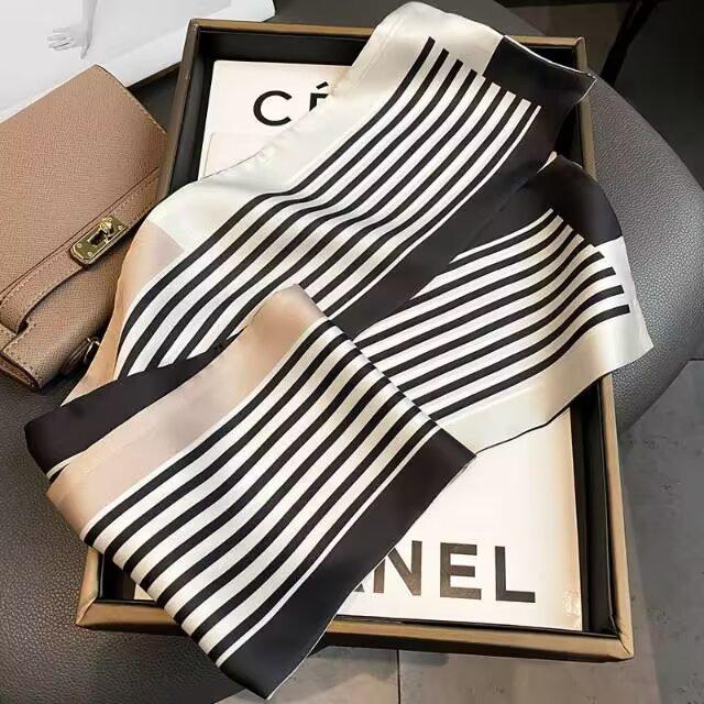 Fresh Polka Dot Print Silk Scarf Women'S Chiffon Satin Double Layer Neck Scarf Bag Handle Bow Tie Hair Band Fashion Accessory