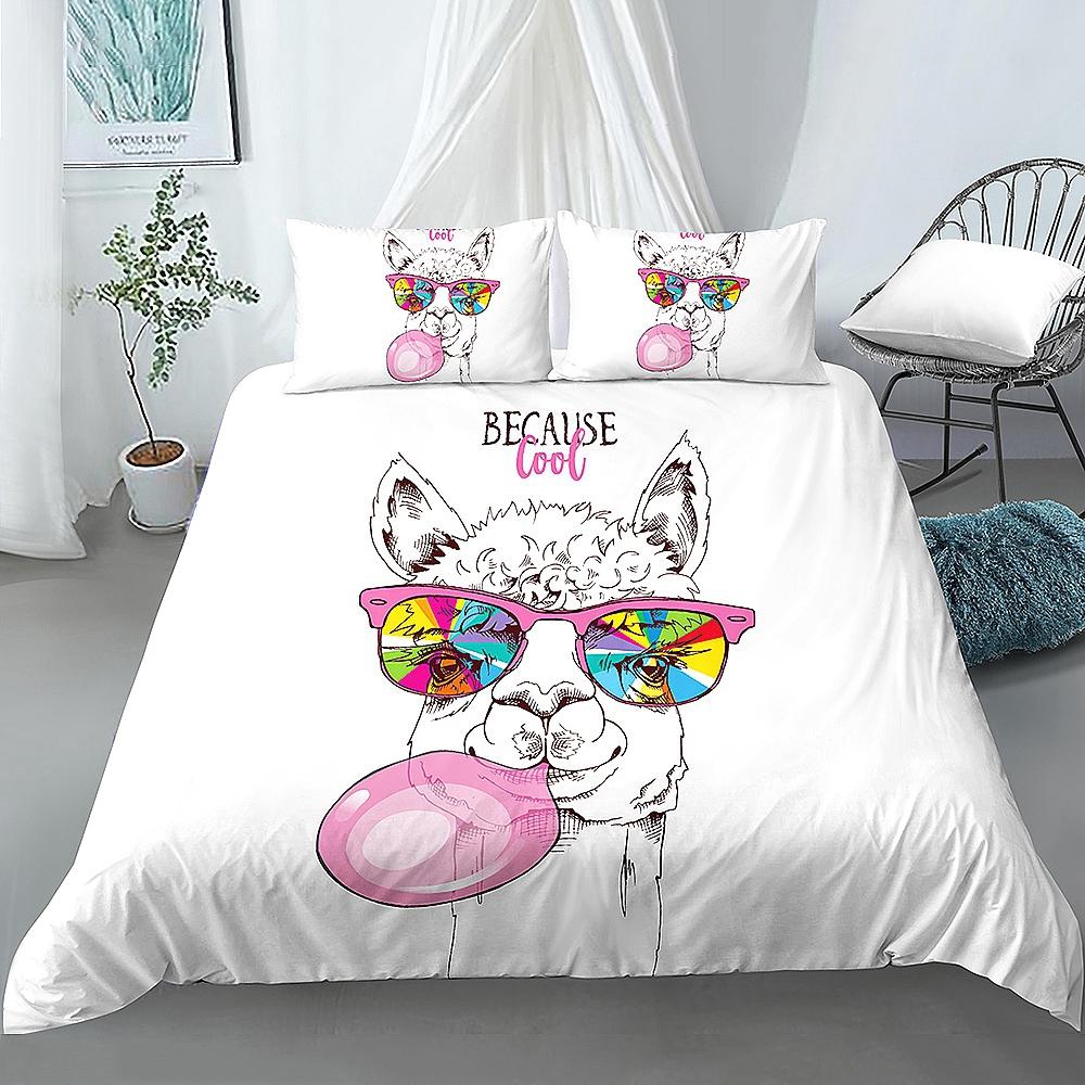 Alpaca Duvet Cover King Queen Size Kawaii Farm Animal Theme Bedding Set Kids Cartoon Llama Alpaca 2/3pcs Polyester Quilt Cover