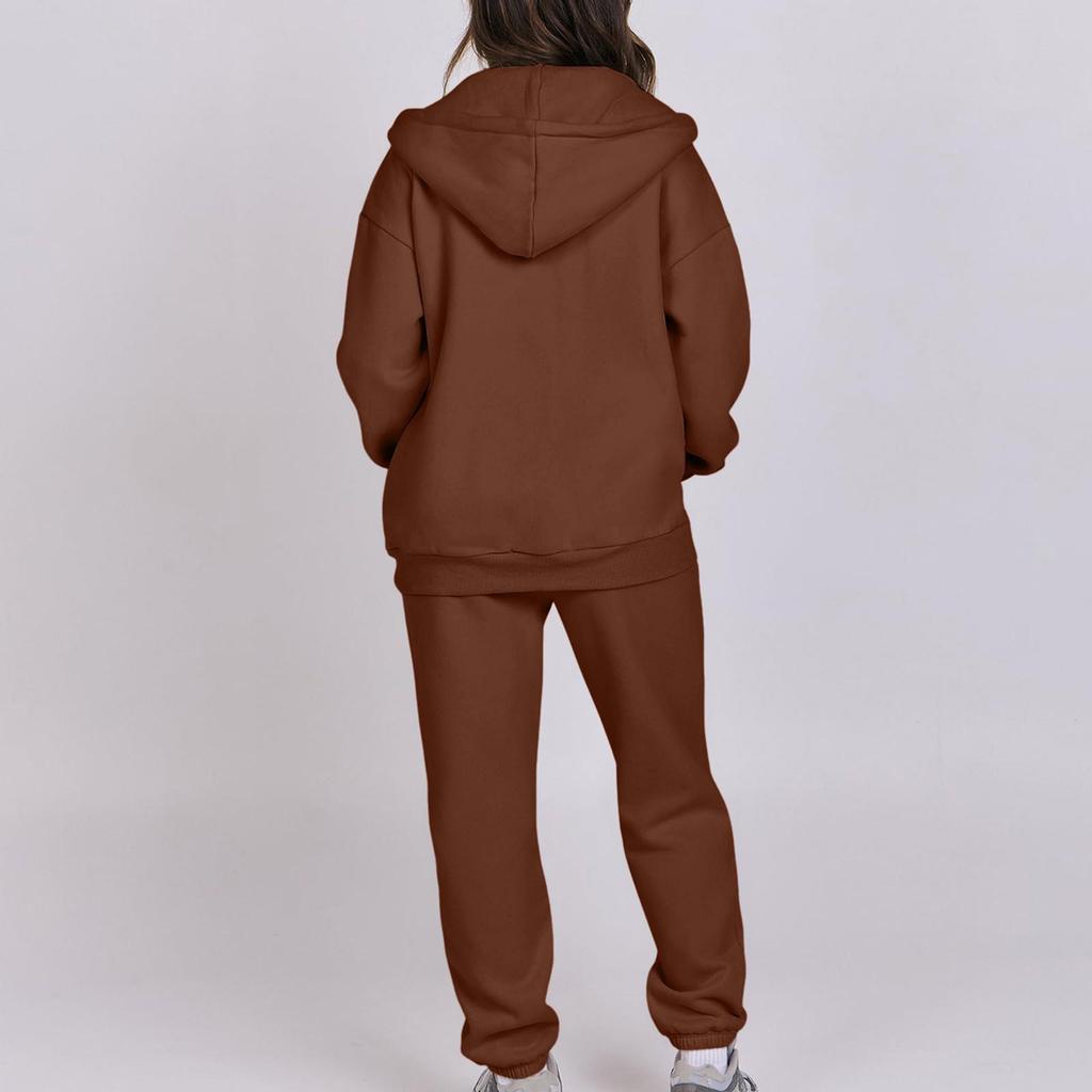 Korean Style Women's Hooded Fleece Sweatshirt - Autumn/Winter Casual Loose Top Coat Hoodie Set