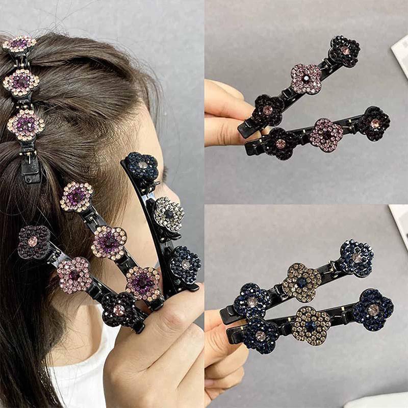 4Pcs Satin Fabric Hair Bands Four-Leaf Clover Chopped Hairpin Duckbill Clip Braided Hair Clip With